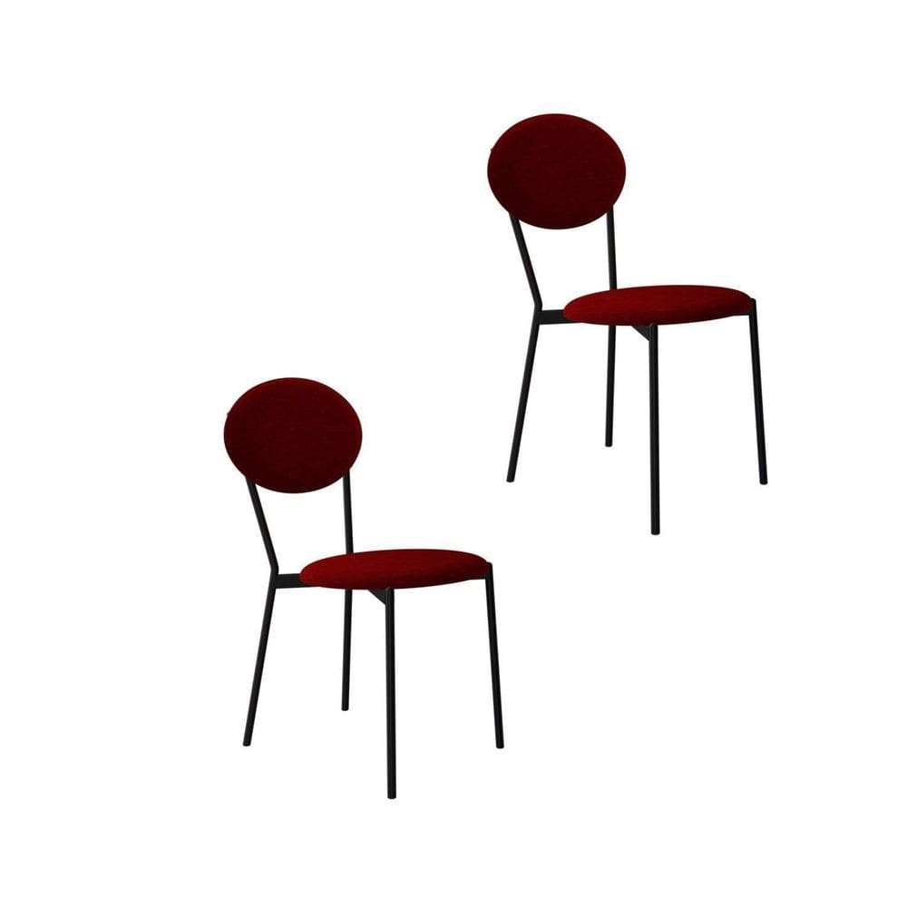Cadeira Fixa Estofada Vintage Elipse com 2 Unidades Vermelho Vinho/Preto Fosco