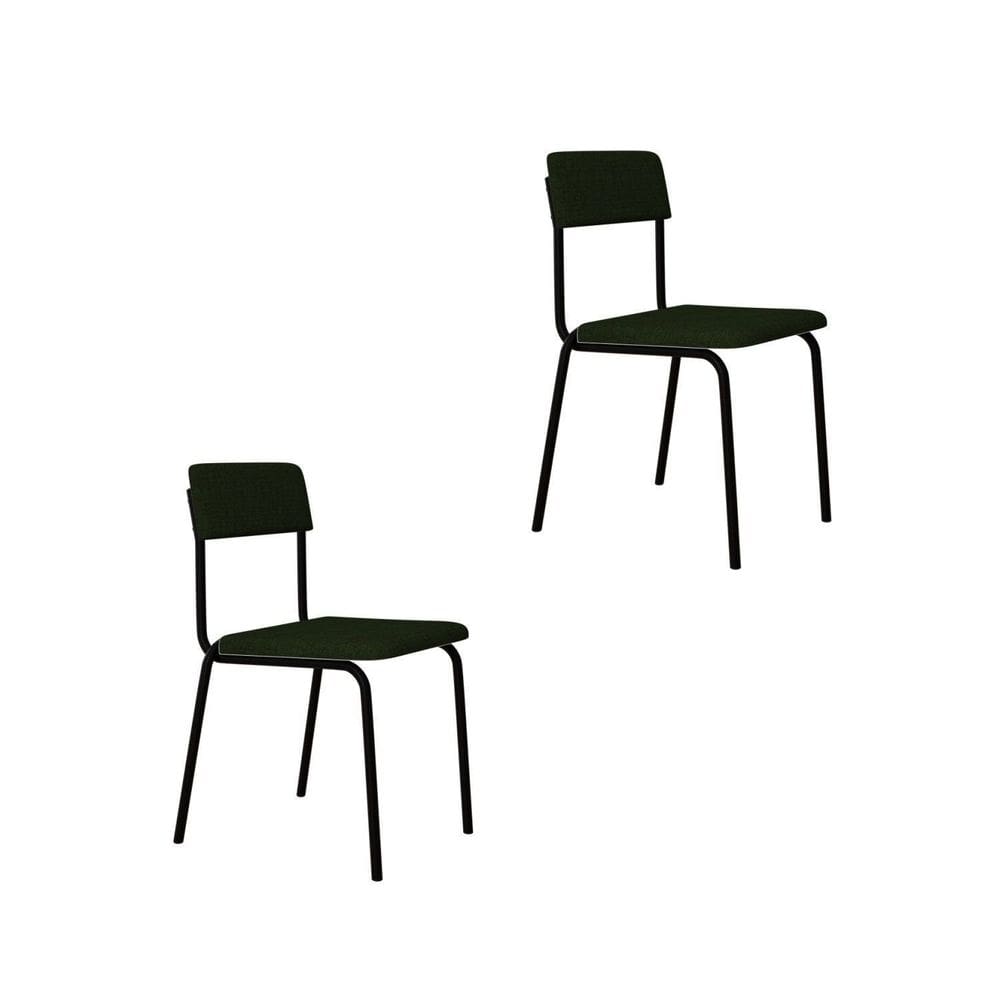 Conjunto 2 Cadeiras Estofadas Fixa Empilhável Fit Verde Musgo City / Preto Fosco MT