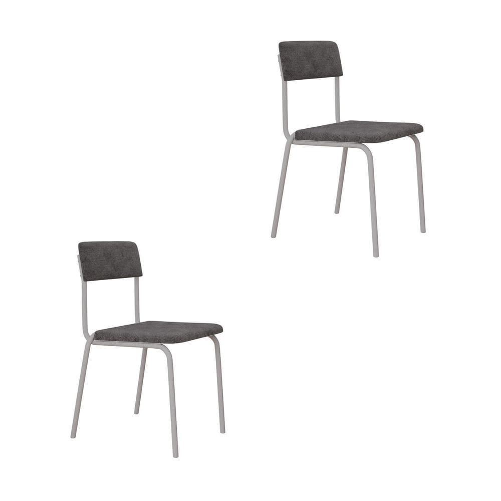 Conjunto 2 Cadeiras Estofadas Fixa Empilhável Fit Névoa Prata City / Branco Fosco MT