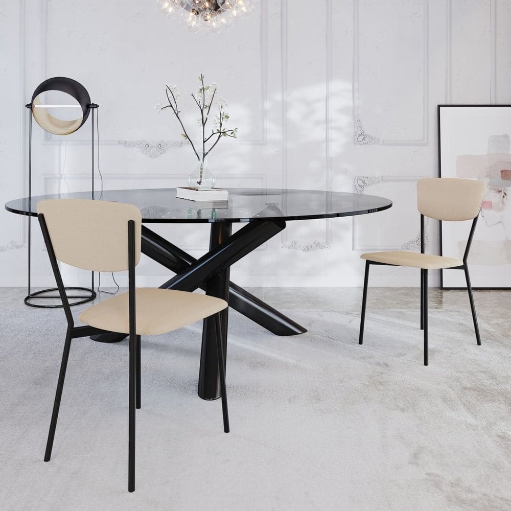 Cadeira Fixa Estofada Vintage Retrô com 2 unidades Areia /Preto