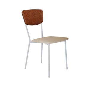 Cadeira Fixa Estofada Vintage Retrô Areia/Caramelo/Branco