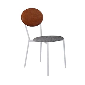 Cadeira Fixa Estofada Vintage Elipse Névoa Prata/Caramelo/Branco Fosco