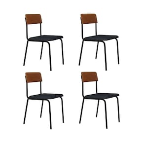 Conjunto 4 Cadeiras Estofadas Fixa Empilhável Fit Cinza Corriente/Caramelo/Preto Fosco
