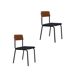 Conjunto 2 Cadeiras Estofadas Fixa Empilhável Fit Cinza Corriente/Caramelo/ Preto Fosco