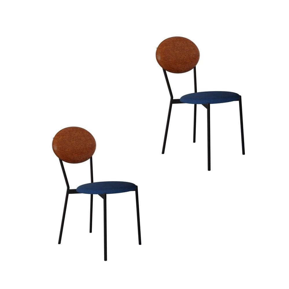 Cadeira Fixa Estofada Vintage Elipse com 2 Unidades Azul/Caramelo/Preto Fosco