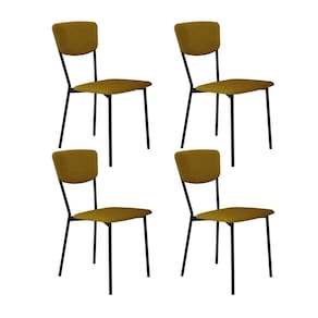 Cadeira Fixa Estofada Vintage Retrô com 4 Unidades Mostarda City/Preto Fosco Mt Epóxi