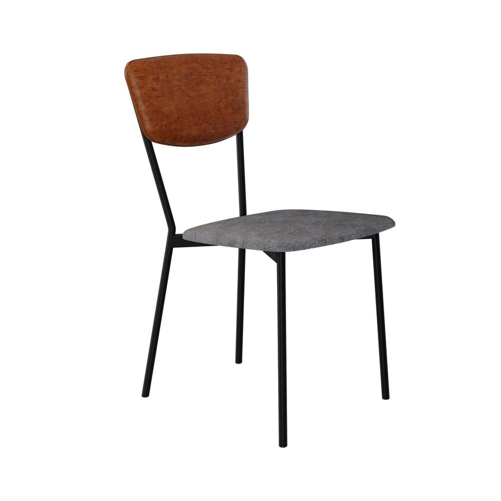 Cadeira Fixa Estofada Vintage Retrô Névoa Prata/Caramelo/Preto Fosco