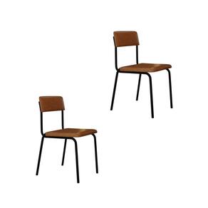 Conjunto 2 Cadeiras Estofadas Fixa Empilhável Fit Caramelo / Preto Fosco MT