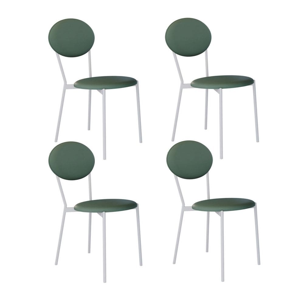 Cadeira Fixa Estofada Vintage Elipse com 4 Unidades Urano Verde Sálvia/Branco Fosco