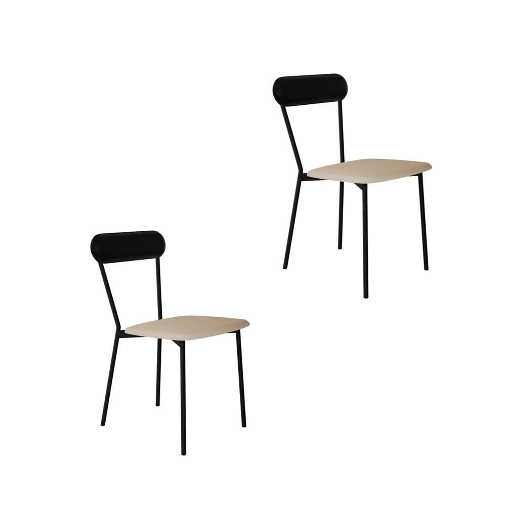 Cadeira Fixa Estofada Vintage Emília com 2 Unidades Areia/Preto/Preto Fosco