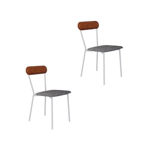Cadeira Fixa Estofada Vintage Emília com 2 Unidades Névoa Prata/Caramelo/Branco Fosco