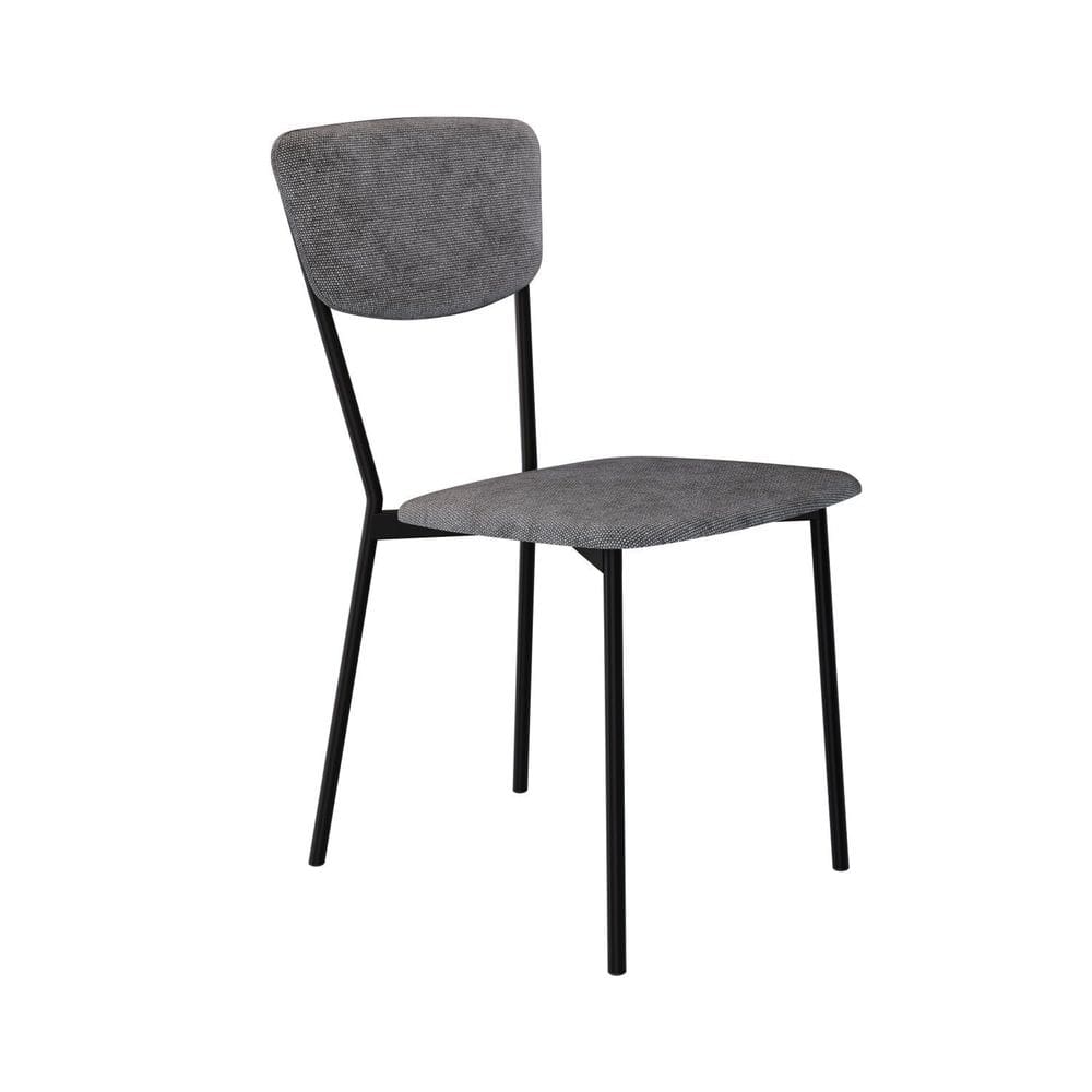 Cadeira Fixa Estofada Vintage Retrô Névoa Prata/Preto Fosco