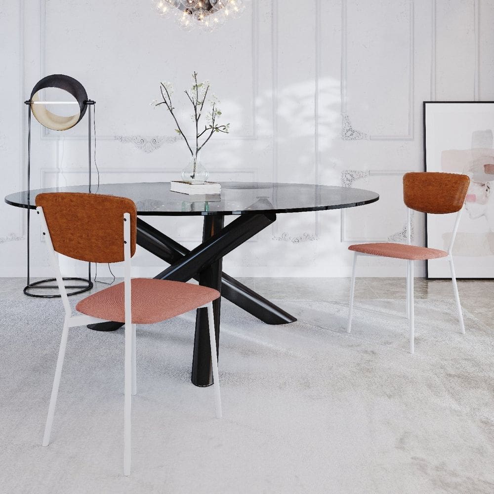 Cadeira Fixa Estofada Vintage Retrô com 2 Unidades Rose/Caramelo/Branco