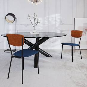 Cadeira Fixa Estofada Vintage Retrô com 2 Unidades Azul /Caramelo/Preto