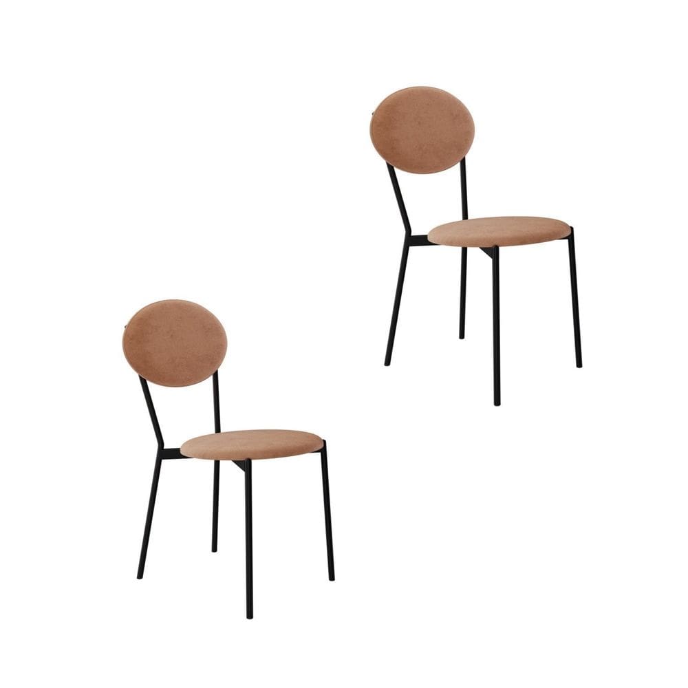 Cadeira Fixa Estofada Vintage Elipse com 2 Unidades Nude/Preto Fosco