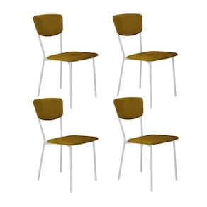 Cadeira Fixa Estofada Vintage Retrô com 4 Unidades Amarelo/Branco