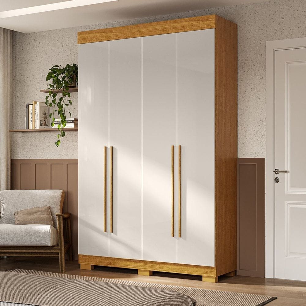 Guarda-Roupa Casal 133cm 4 Portas Willow Espresso Móveis Cinamomo/Off White
