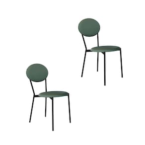 Cadeira Fixa Estofada Vintage Elipse com 2 Unidades Urano Verde Sálvia/Preto Fosco
