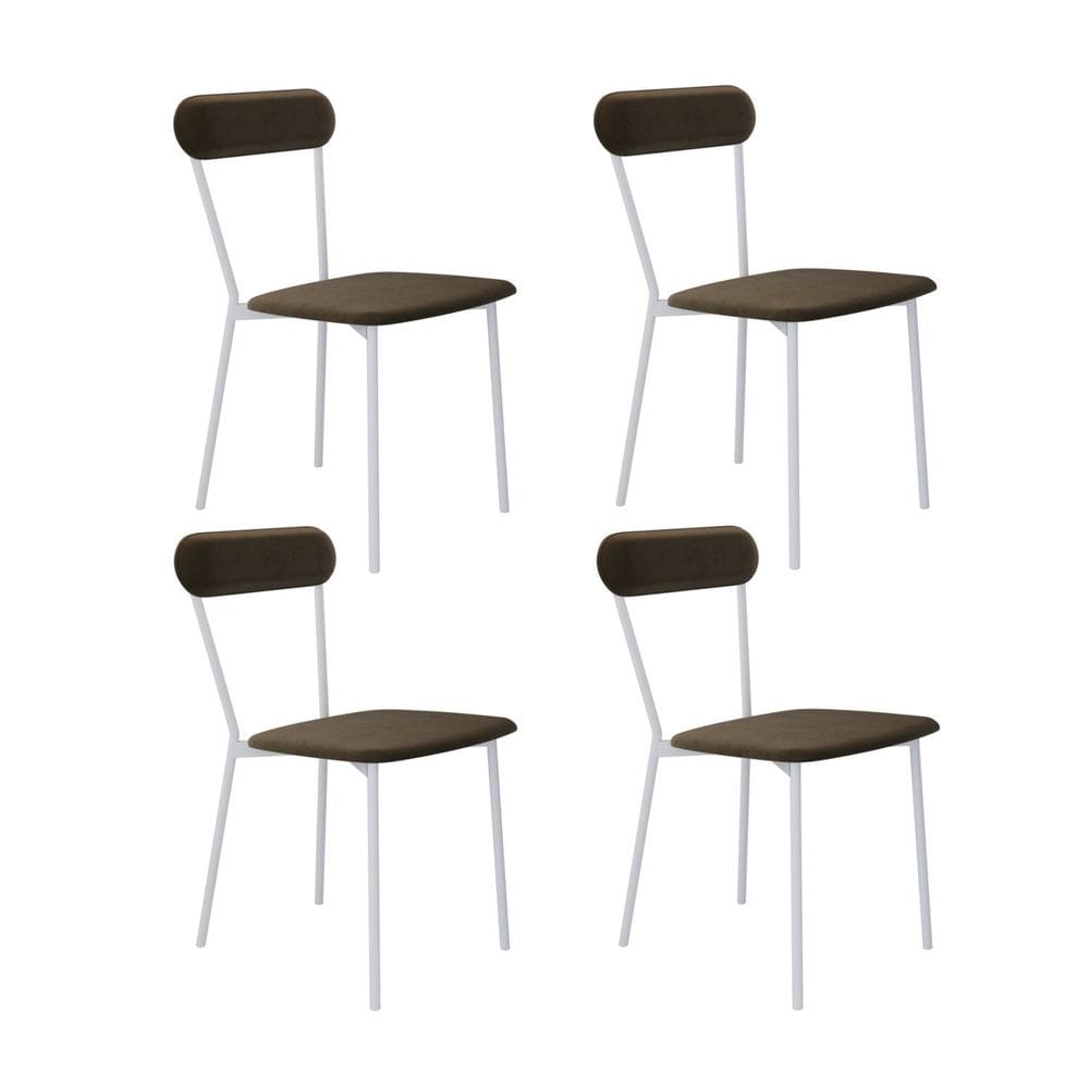 Cadeira Fixa Estofada Vintage Emília com 4 Unidades Sand/Branco Fosco