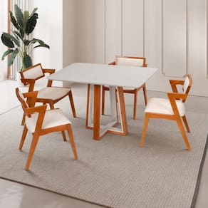 Conjunto Mesa Viena com 4 Cadeiras de Madeira Maciça e Estofada Ímola Authentic Espresso Móveis Champagnhe/Off White