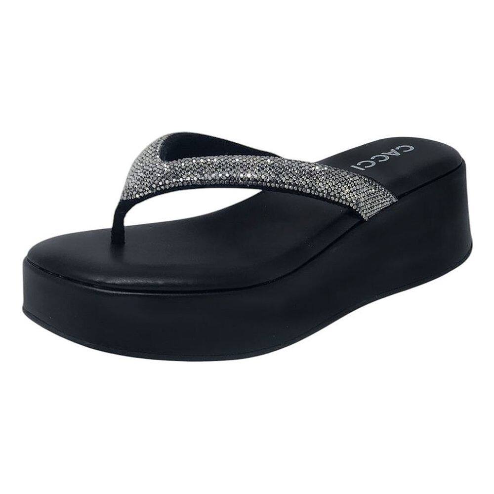 Tamanco Feminino Anabela Strass Brilho Sofisticado Cacci