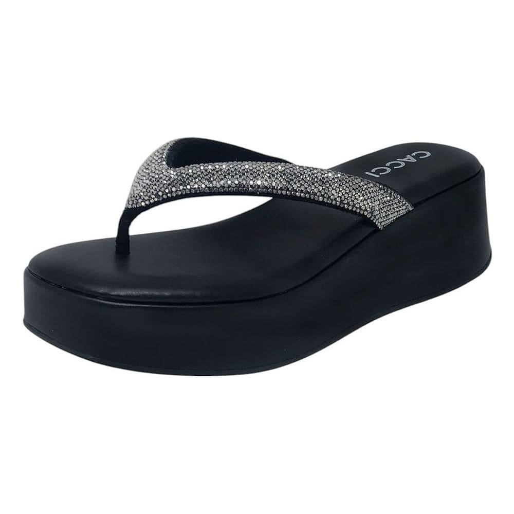 Tamanco Feminino Anabela Strass Brilho Sofisticado Cacci