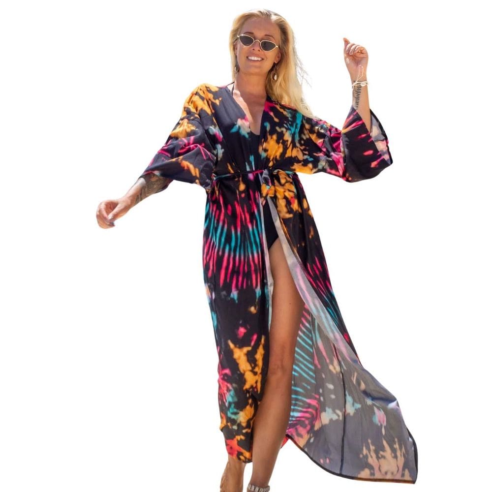 Saída de Praia Longa Estampada Túnica Kimono Elegant Piscina