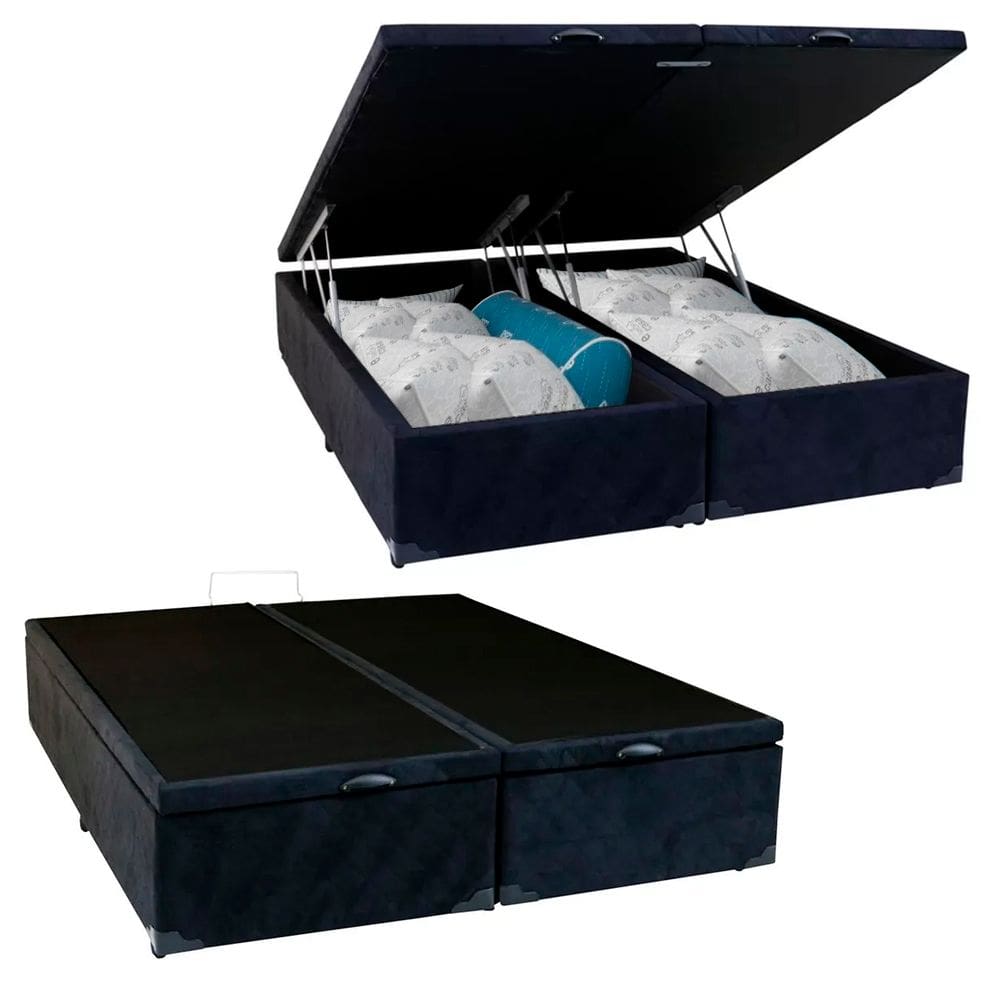 Cama Box Baú Casal Bipartido Suede SerenePrime Preto 138x188x44