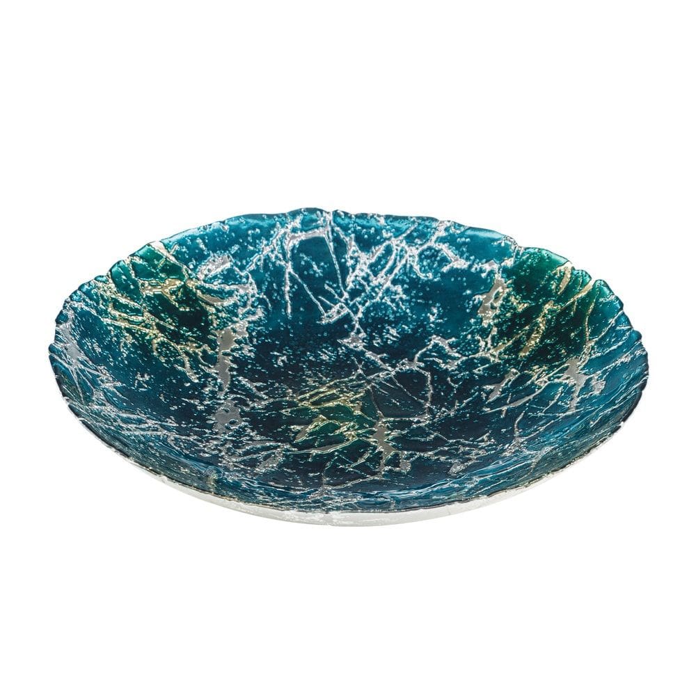 Centro de Mesa Decorativo de Vidro Carrana Azul C/Detalhes Prateados 7x40cm Wolff