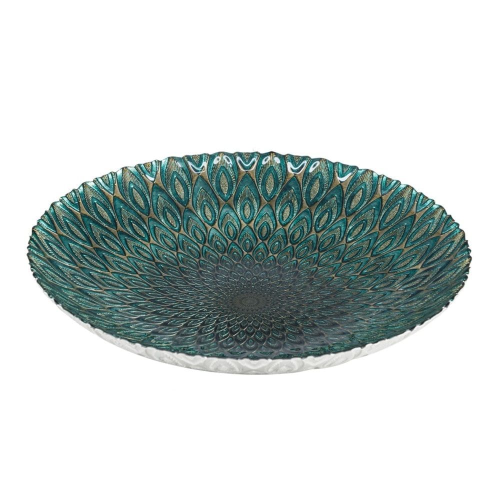 Centro de Mesa Decorativo de Vidro Peacock Verde C/Dourado 7x40cm Wolff