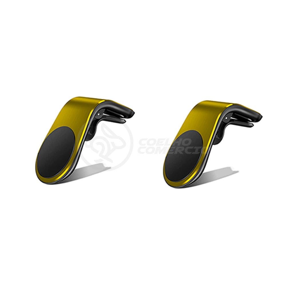 Kit 2 Suporte Adaptador Magnético Veicular Universal Clip Car Holder De Carro Tipo L - Dourado