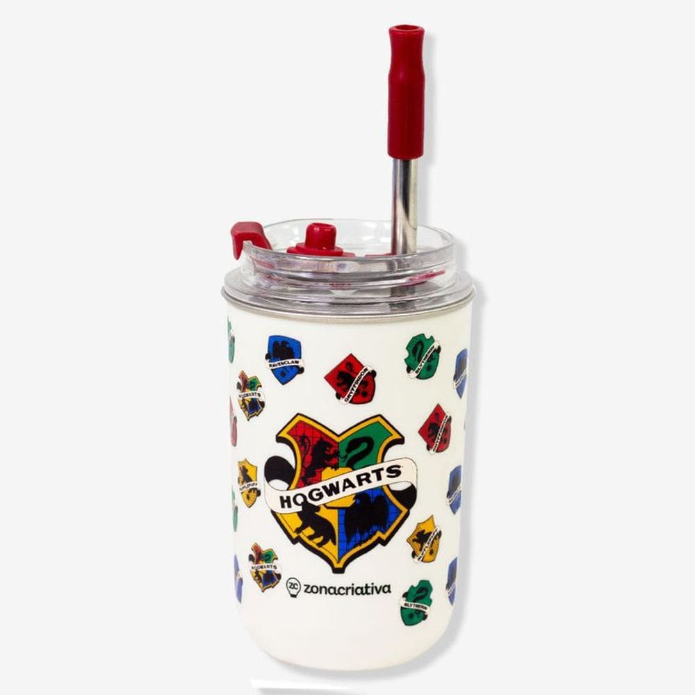 Copo Com Canudo Harry Potter Hogwarts 300ml - Zona Criativa