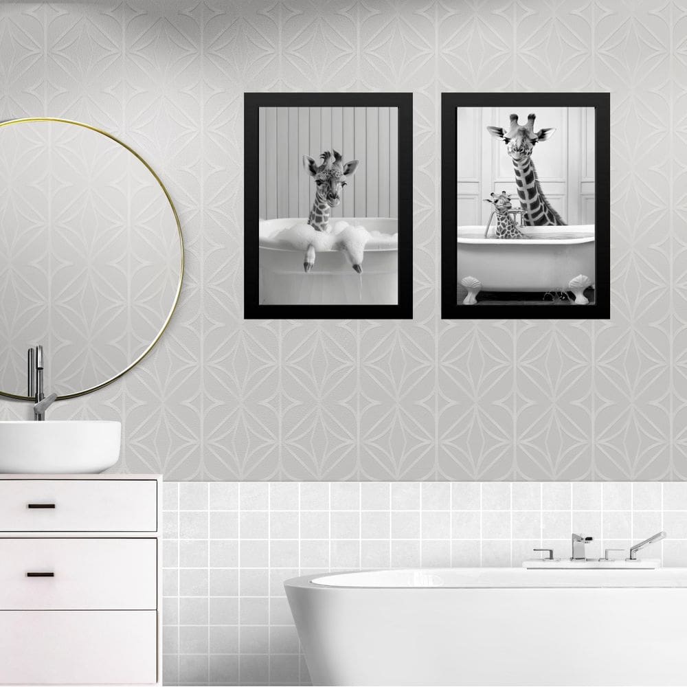 Kit 2 Quadros Decorar Banheiro - Girafas 33X24Cm