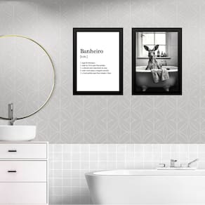 Kit 2 Quadros Decorar Banheiro - Canguru 33X24Cm - Com Vidro