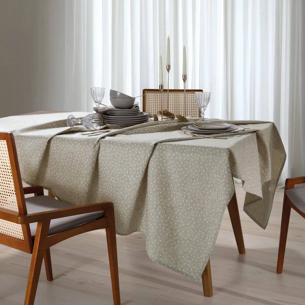 Toalha Mesa Retangular Döhler Clean Linhares Paloma Bege 8 Lugares