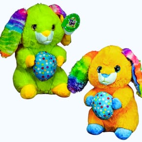 02 Brinquedos Pelucia Coelhinho da Pascoa Verde e Laranja 25cm para Criança Presente Decoração