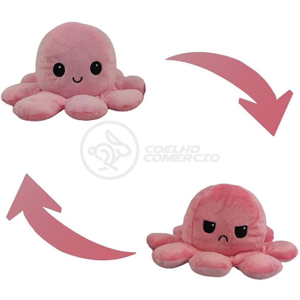 Polvo Reversível Bipolar de Pelúcia Humor Feliz e Bravo 2 em 1 TikTok Fofinho Macio - Pink e Rosa