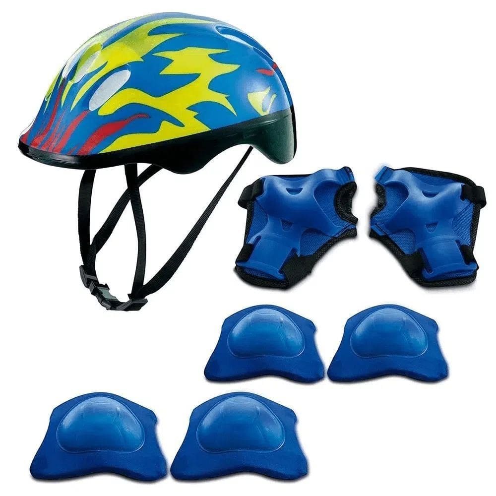 Kit de Proteção Chamas Azul com Capacete KJ19AZ Zippy Toys