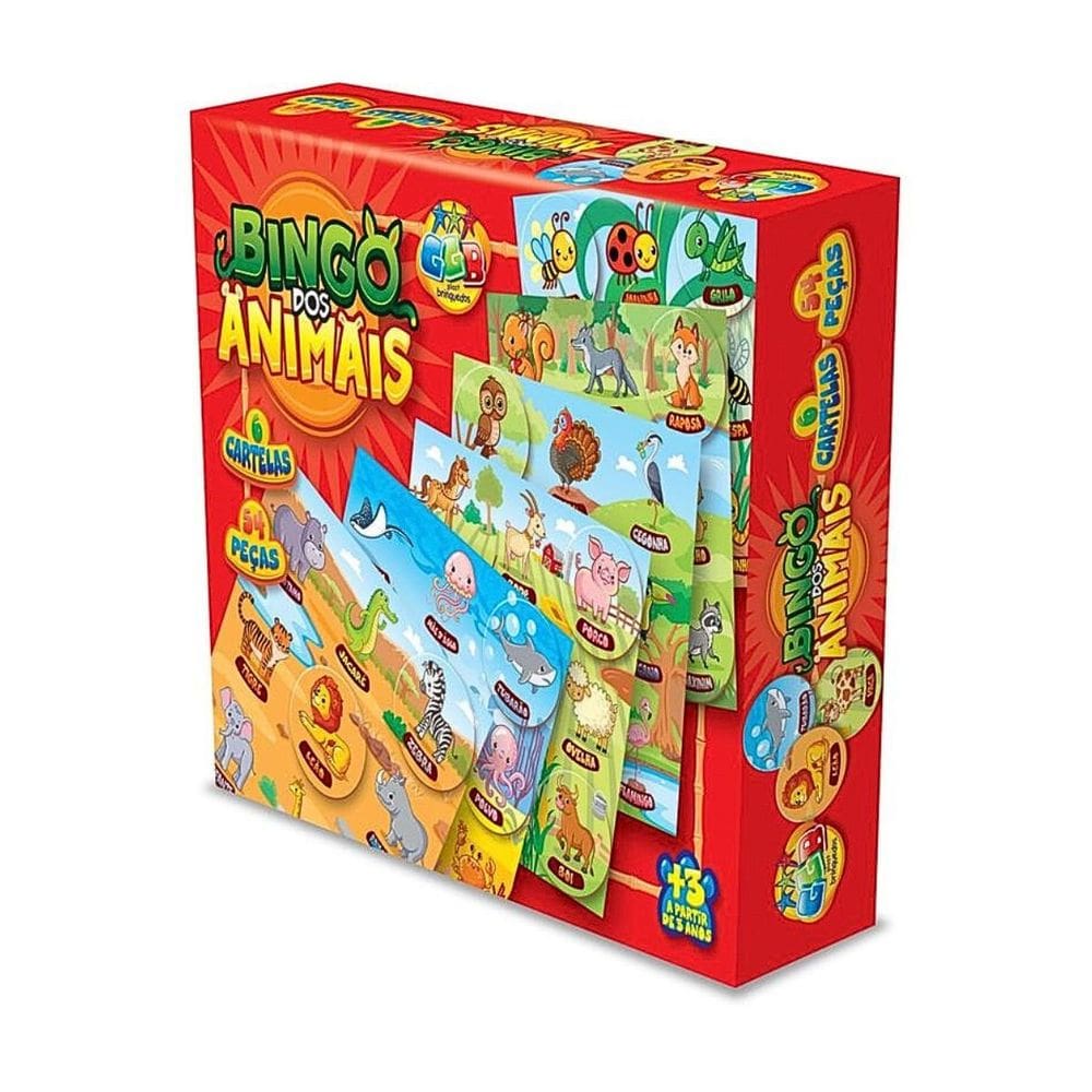 Jogo Infantil Bingo dos Animais 54 Peças - GGB