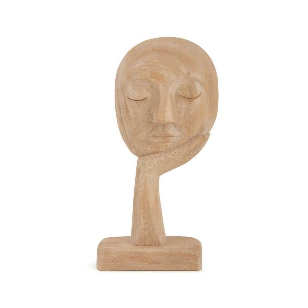 Escultura Decorativa Face Sobre a Mão Bege em Poliresina 38x19cm Mart