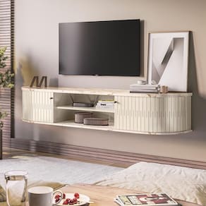 Bancada Rack Suspensa Algarve com Nichos e 2 Portas Flexivéis Calacata Off White Madetec