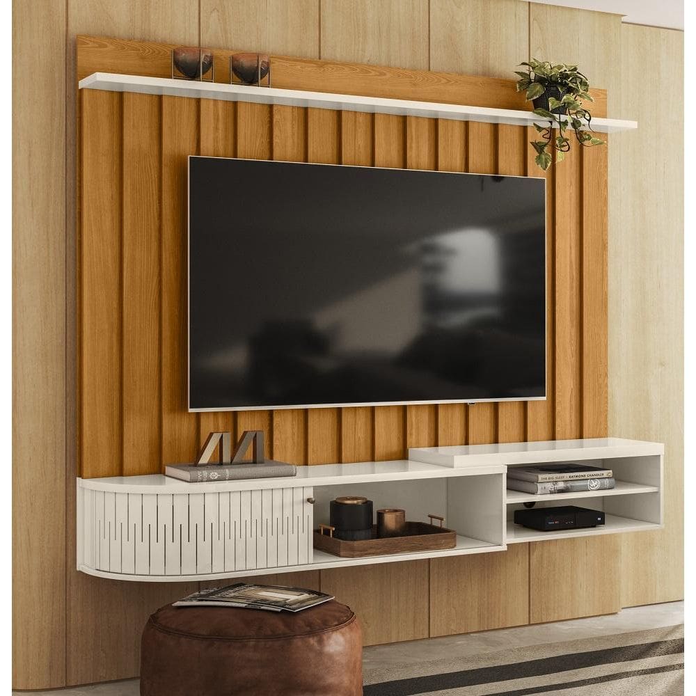 Painel Bancada Suspensa Ímola para TVs Até 75 Polegadas Cinamomo Off White Madetec