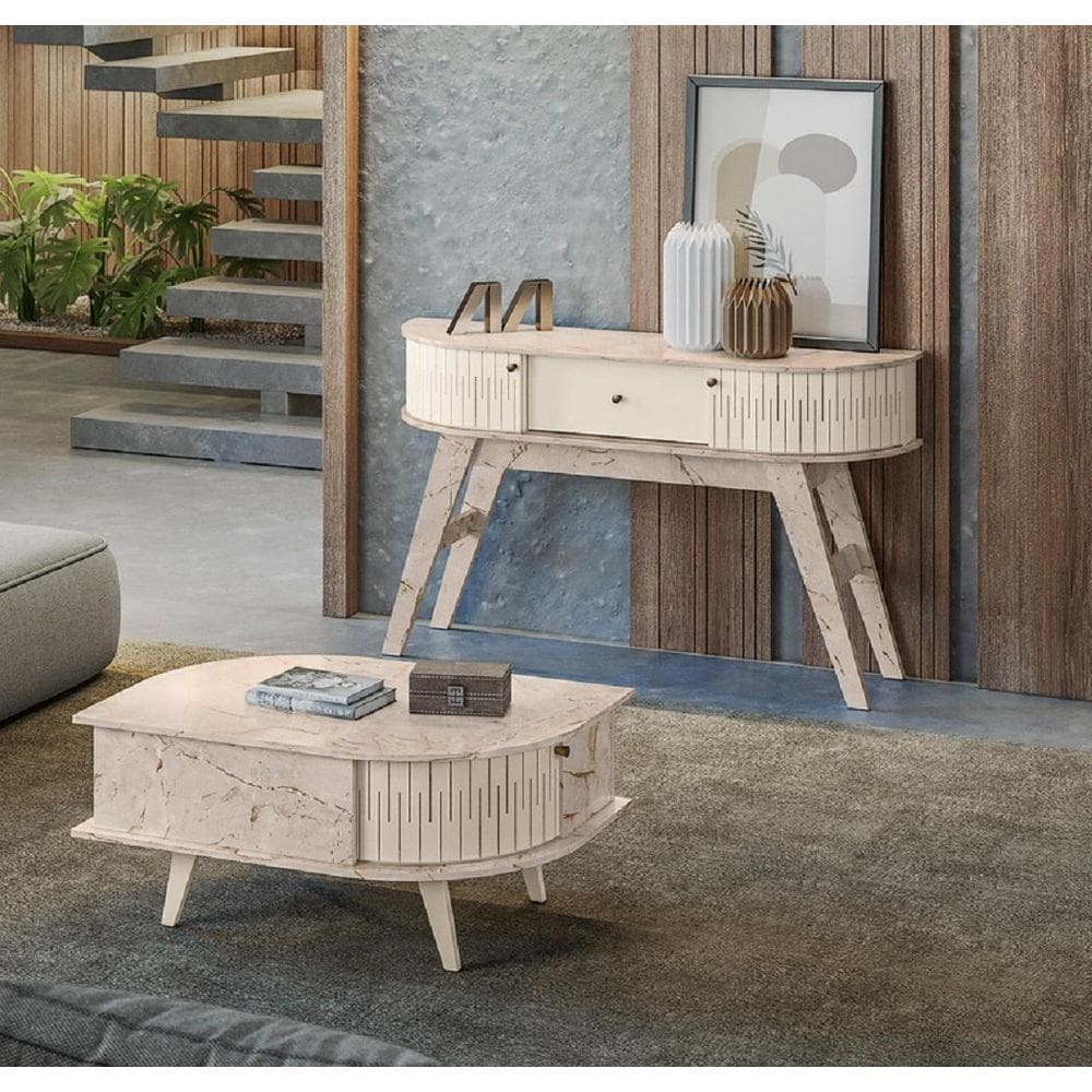Conjunto Aparador Estoril e Mesa de Centro Indianápolis Calacata Off White Madetec