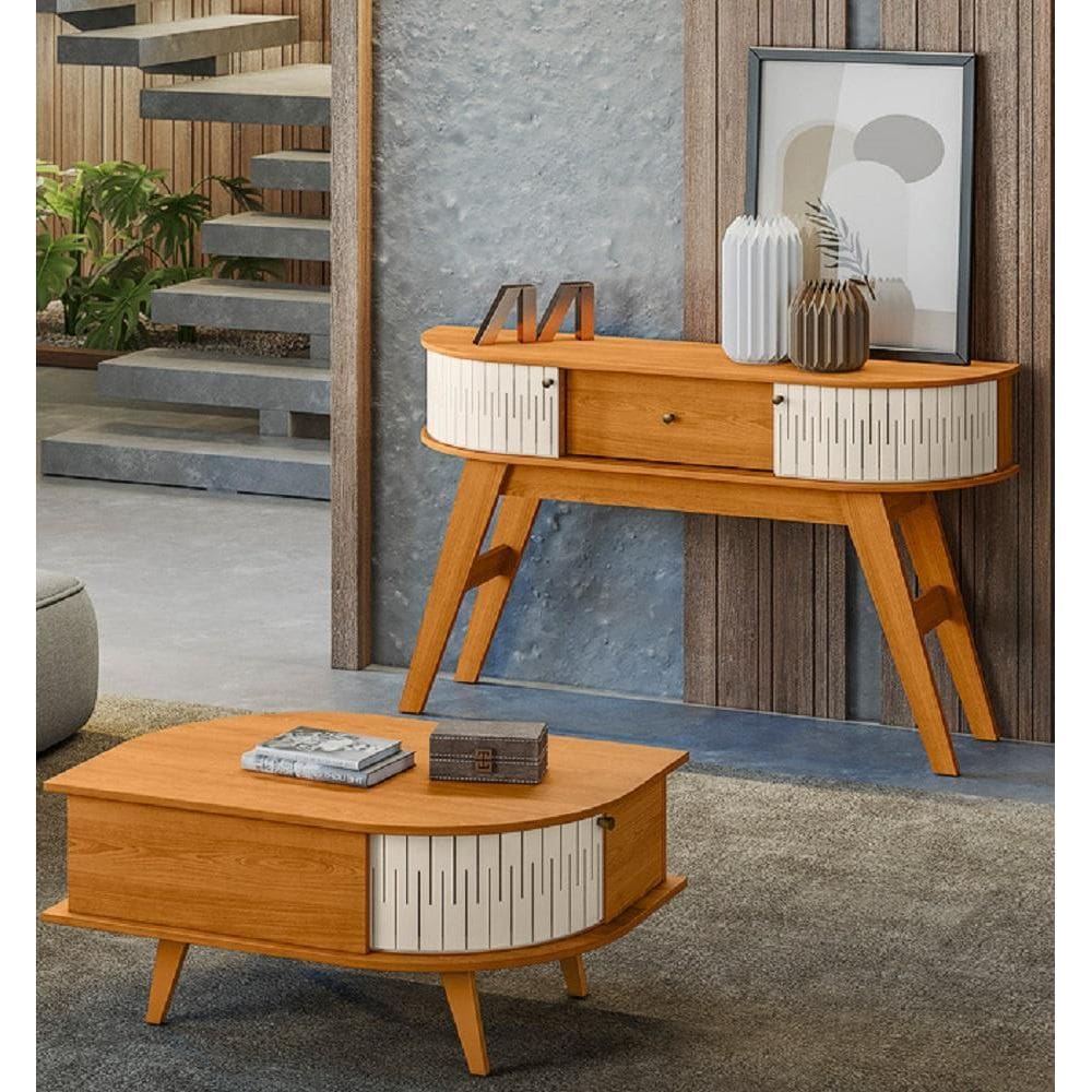 Conjunto Aparador Estoril e Mesa de Centro Indianápolis Cinamomo Off White Madetec