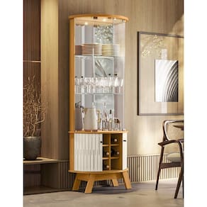 Cristaleira Marina com Adega e Prateleira Iluminadas com Led Cinamomo Off White Madetec