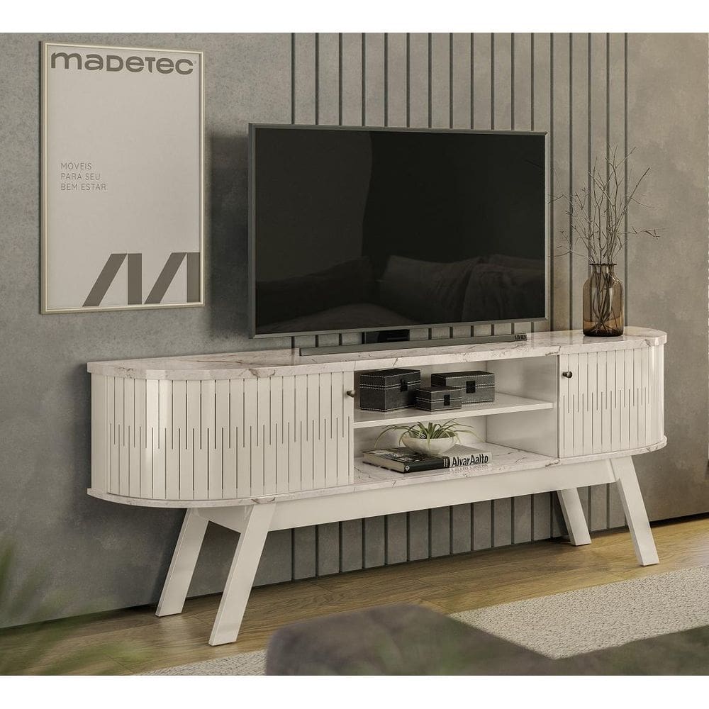 Bancada Valência Com Pés Palito 183m x 69cm Calacata Off White Madetec 