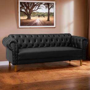 Sofá Chesterfield 200cm para Barbearia e Recepção Capitonê Corino Preto - SOFA STORE