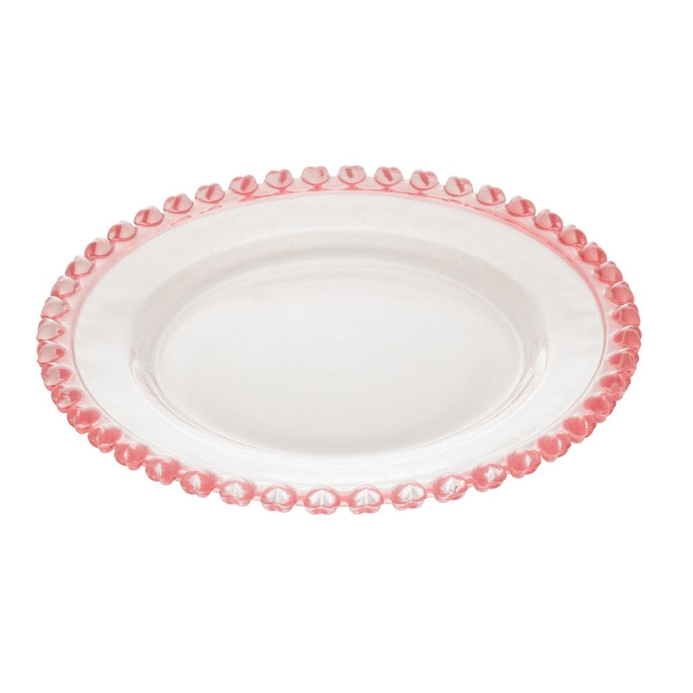 Prato para Sobremesa de Cristal Coração Rosa 20cm - Lyor