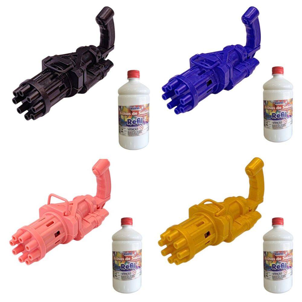 Lança Bolhas Turbo com Refil 1L Bolinhas de Sabão Diversão Infantil Brasilflex