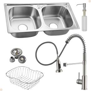 Kit Cuba Dupla Inox + Acessórios Com Torneira Gourmet Misturador Monocomando Extensível Aço Escovado